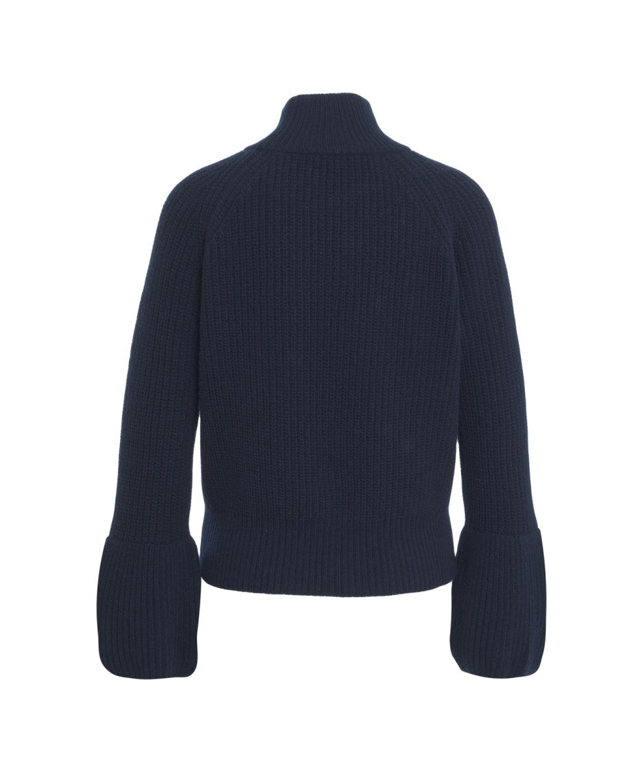 Jucca Ribbed Mock Neck Knitwear Sweater With Voluminous Cuffs