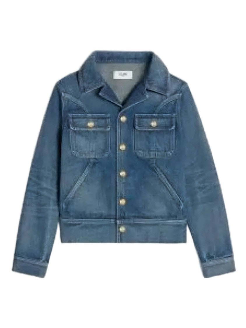 Celine Medium Blue Wash Denim Jacket With Structured Collar