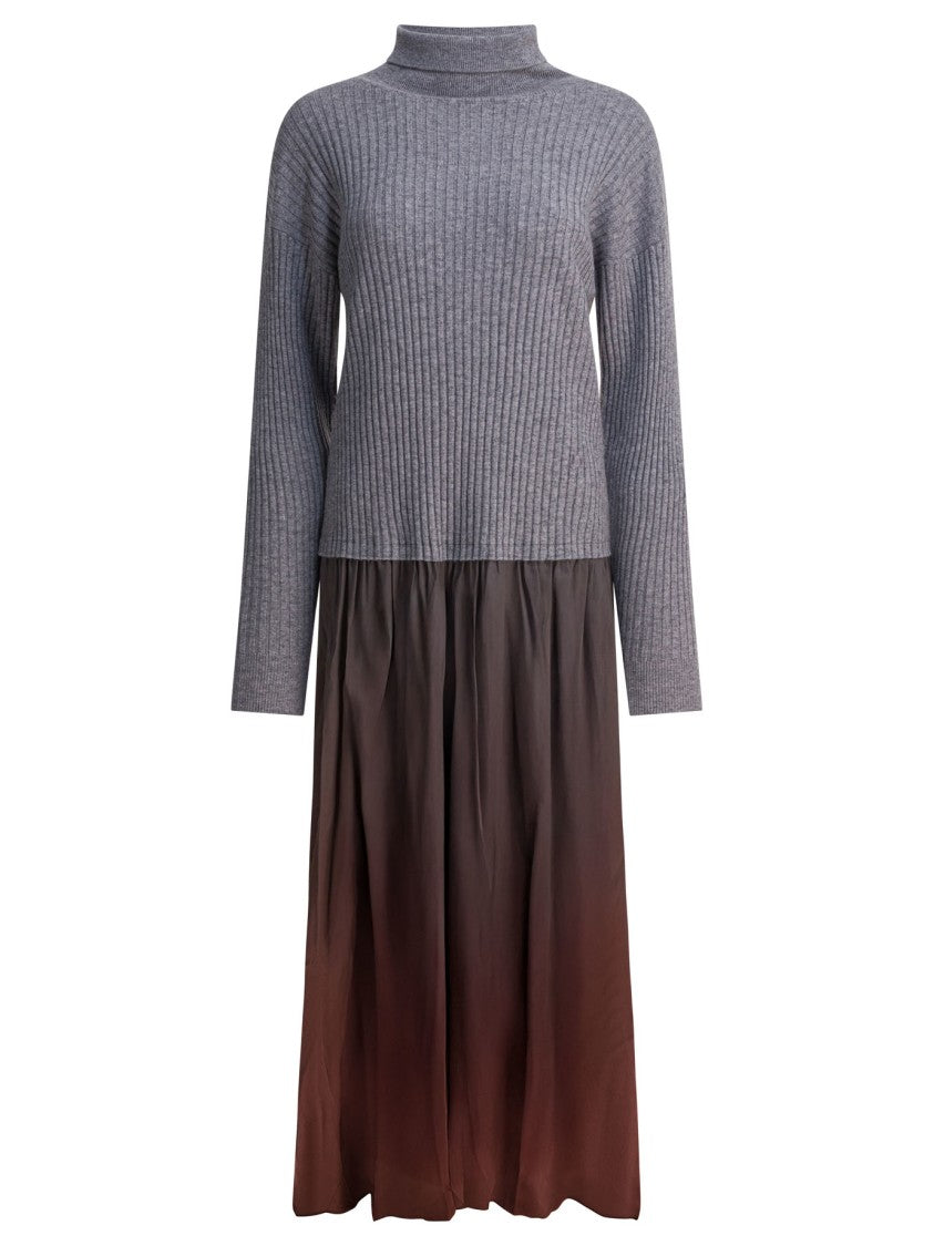Max&Moi Two-Tone Midi Dress With Ribbed Knit Bodice