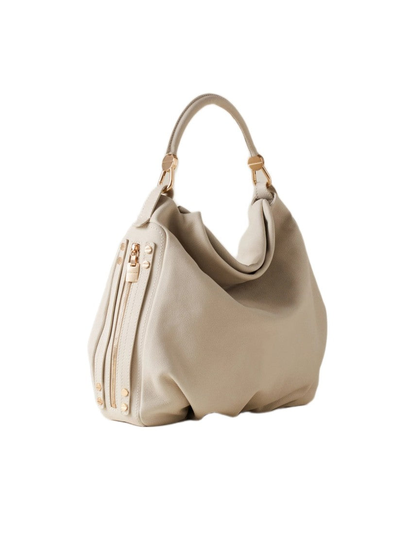 Borbonese Slouchy White Handbag With Gold-Tone Accents