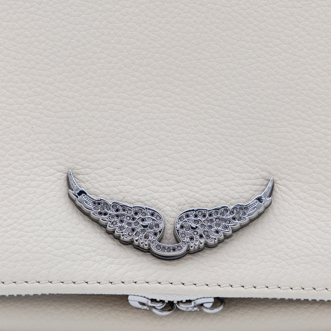 Zadig & Voltaire Rectangular Pebbled Clutch With Wing Emblem And Chain Strap