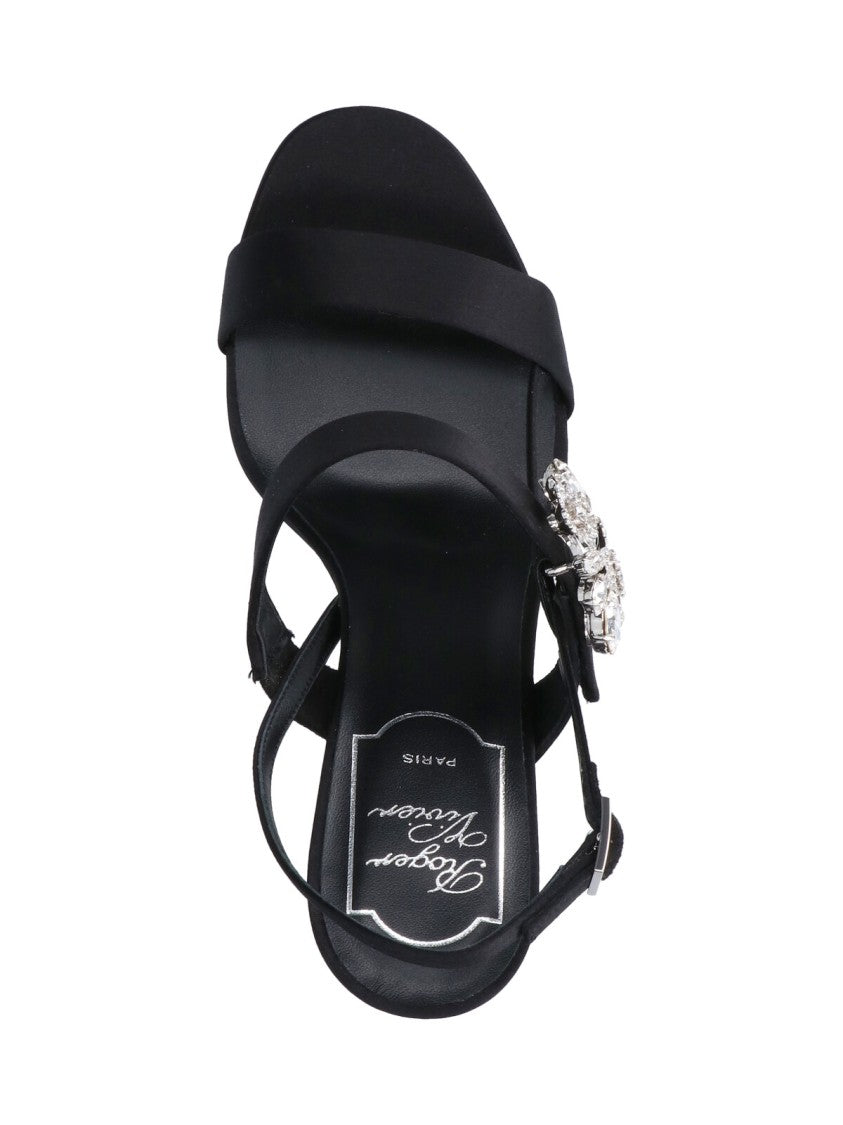 Roger Vivier Black Efflorescence Crystal Satin Open-Toe Sandals