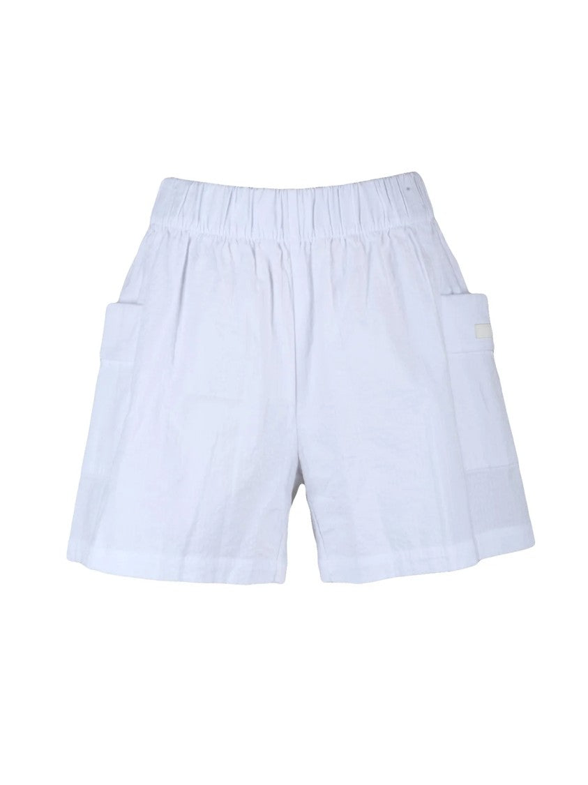 Ea7 Emporio Armani White Elastic Waistband Side Pocket Stretch Cotton Shorts
