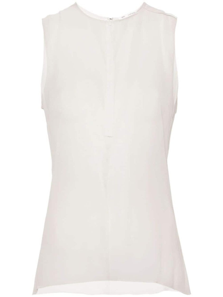 Ami Paris White Silk Semi-Sheer Sleeveless Top