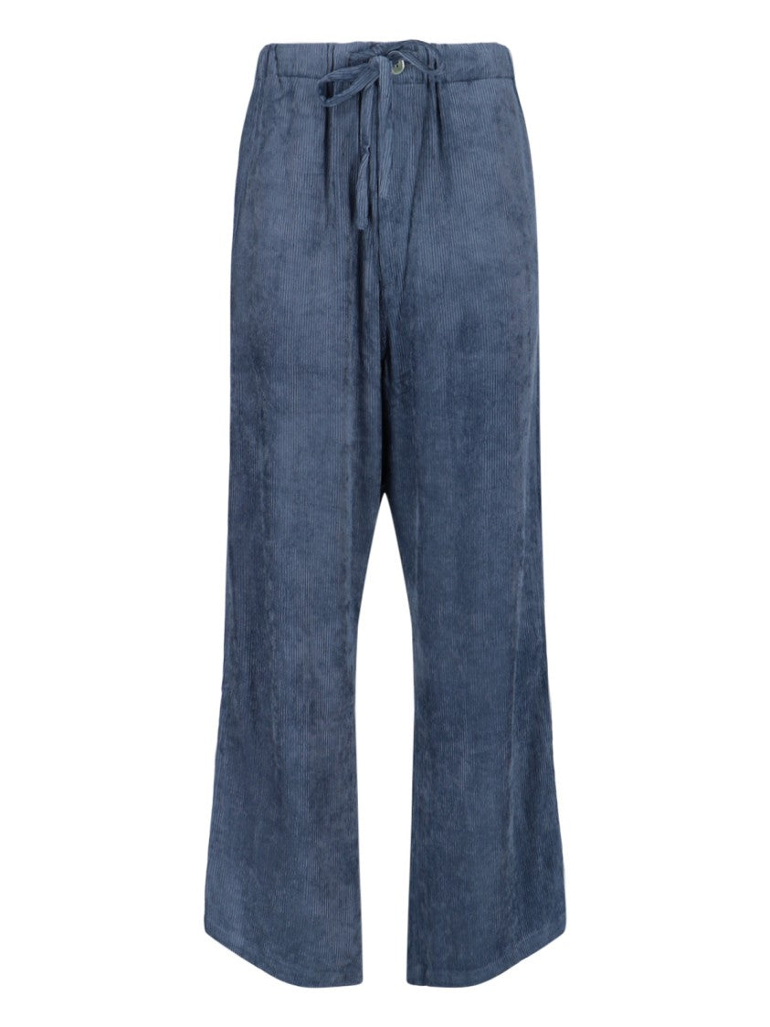 Mythinks Ribbed Blue Fabric Pants With Adjustable Drawstring