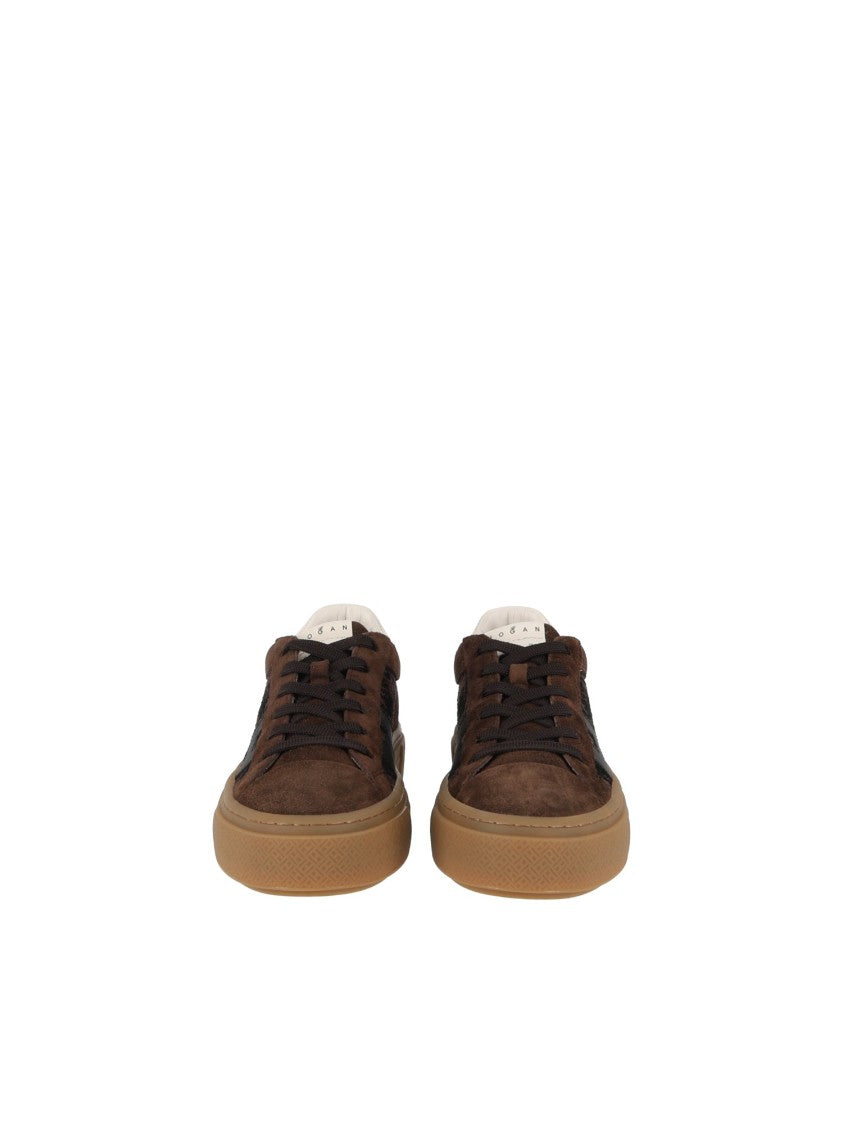 Hogan Brown Houndstooth Calfskin Low-Top Sneakers