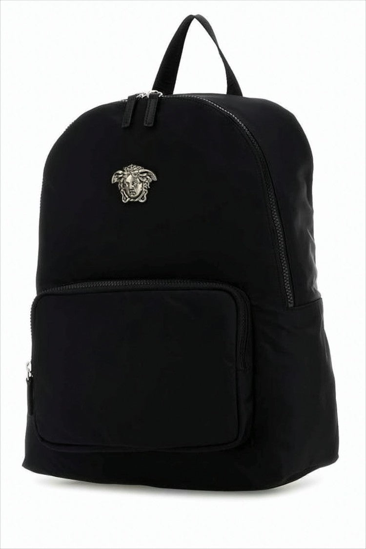 Versace Nylon Backpack With Metallic Emblem And Minimalist Design