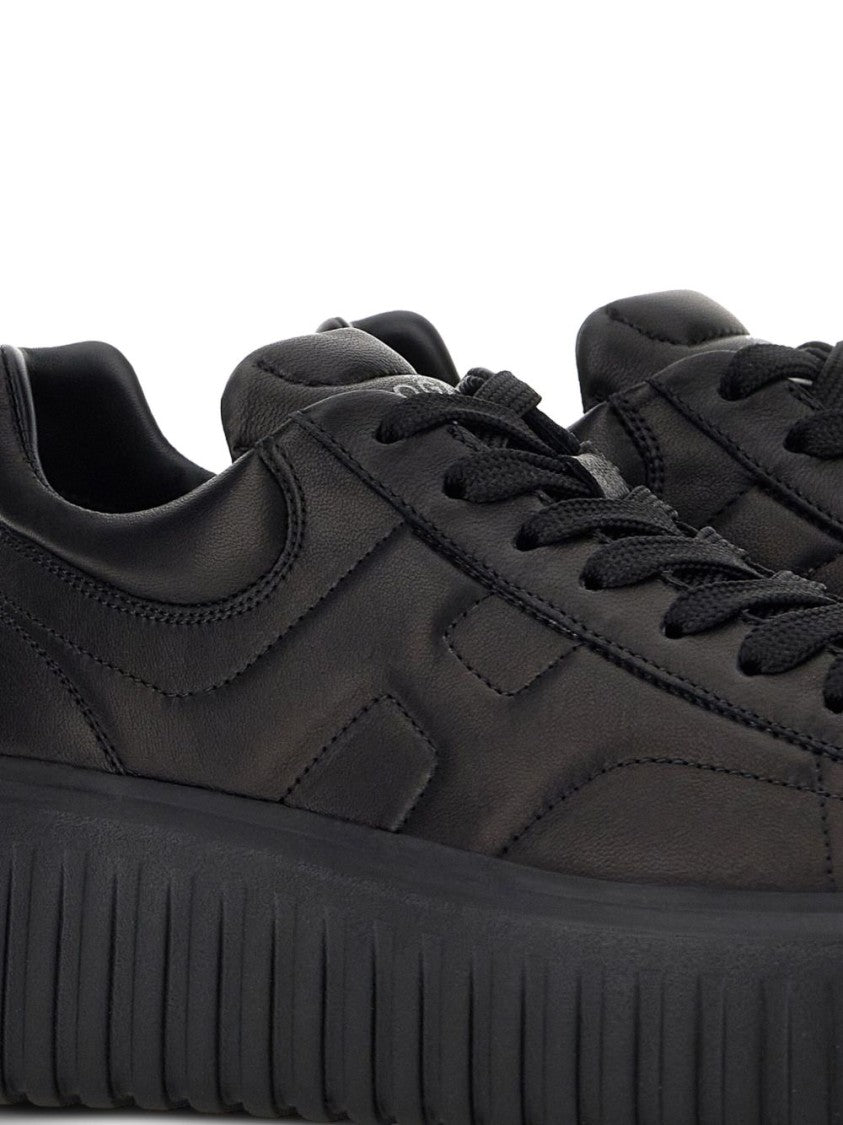Hogan Minimalist Black Leather Sneakers With Thick Platform Sole