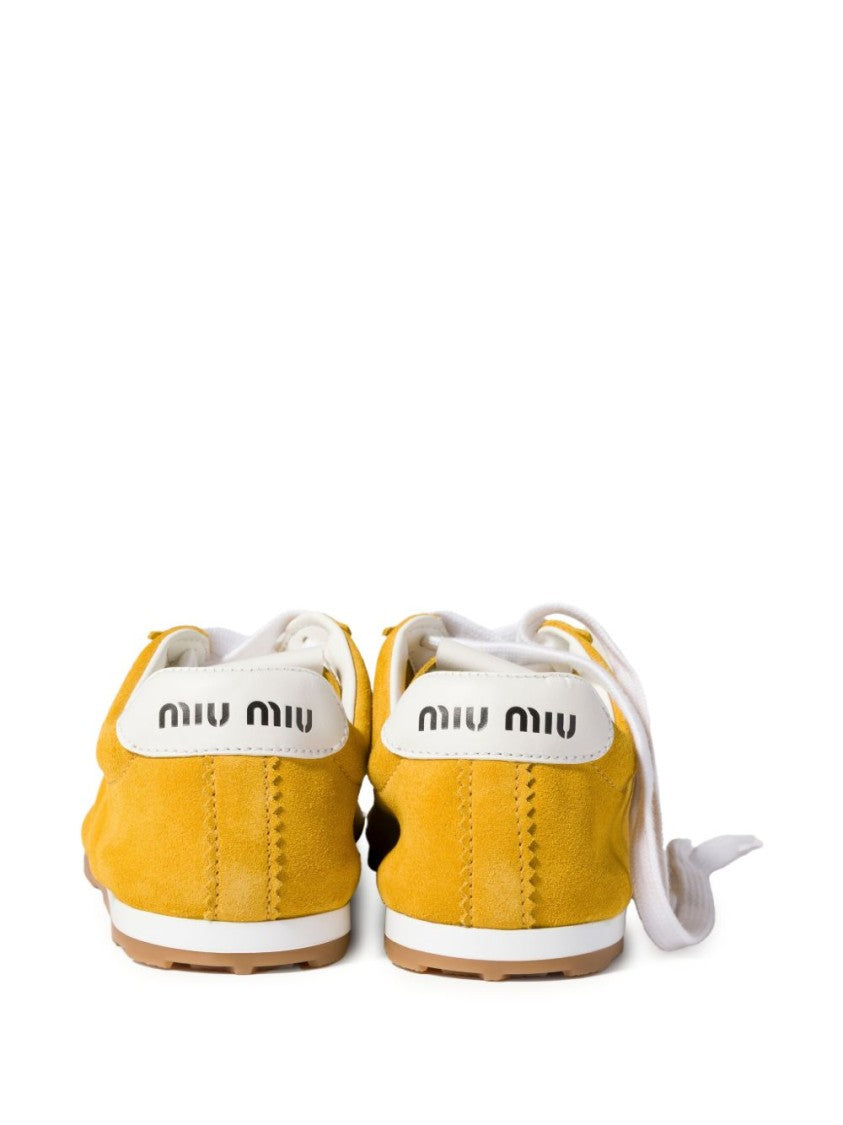 Miu Miu Low-Profile Suede Upper Branded Heel Tab Flats
