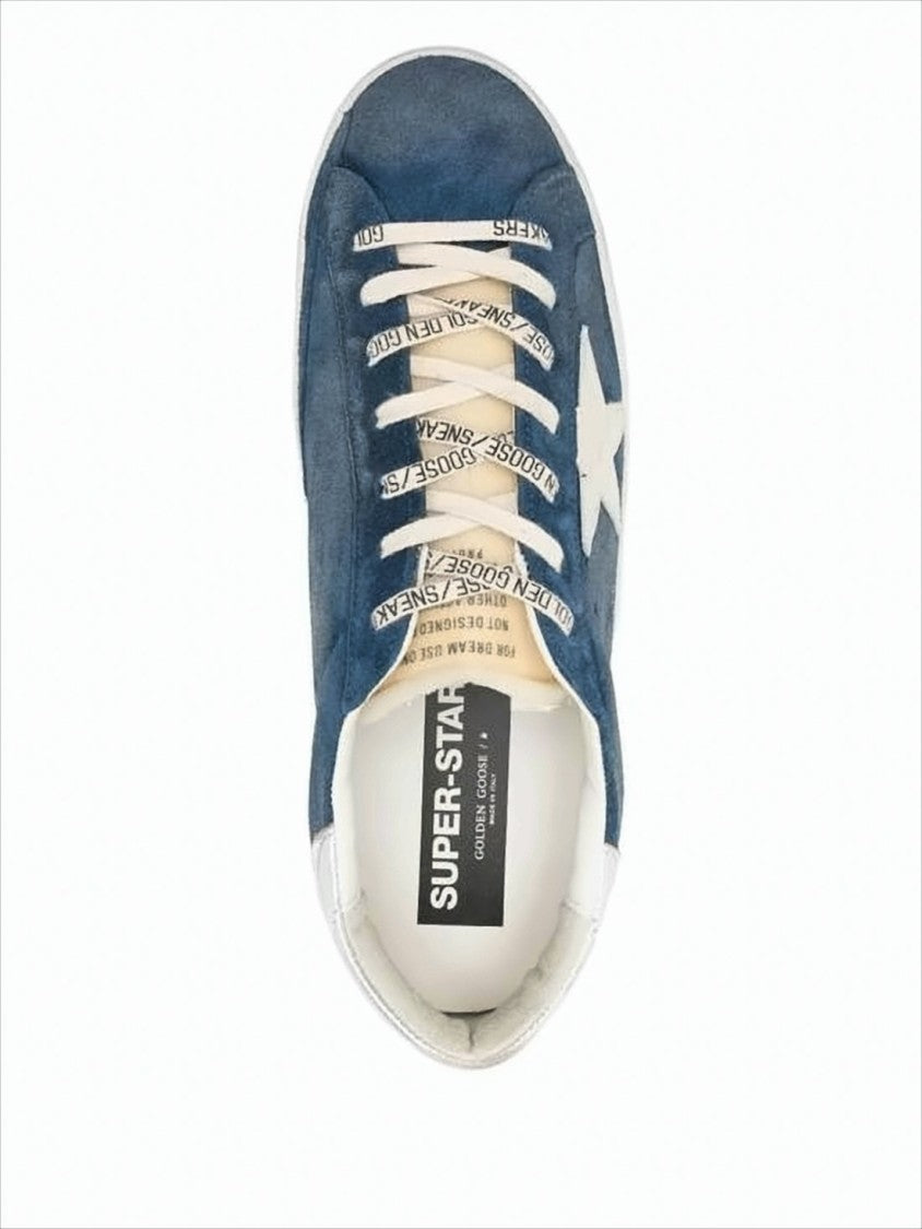 Golden Goose Distressed Blue Suede Low-Top Sneakers