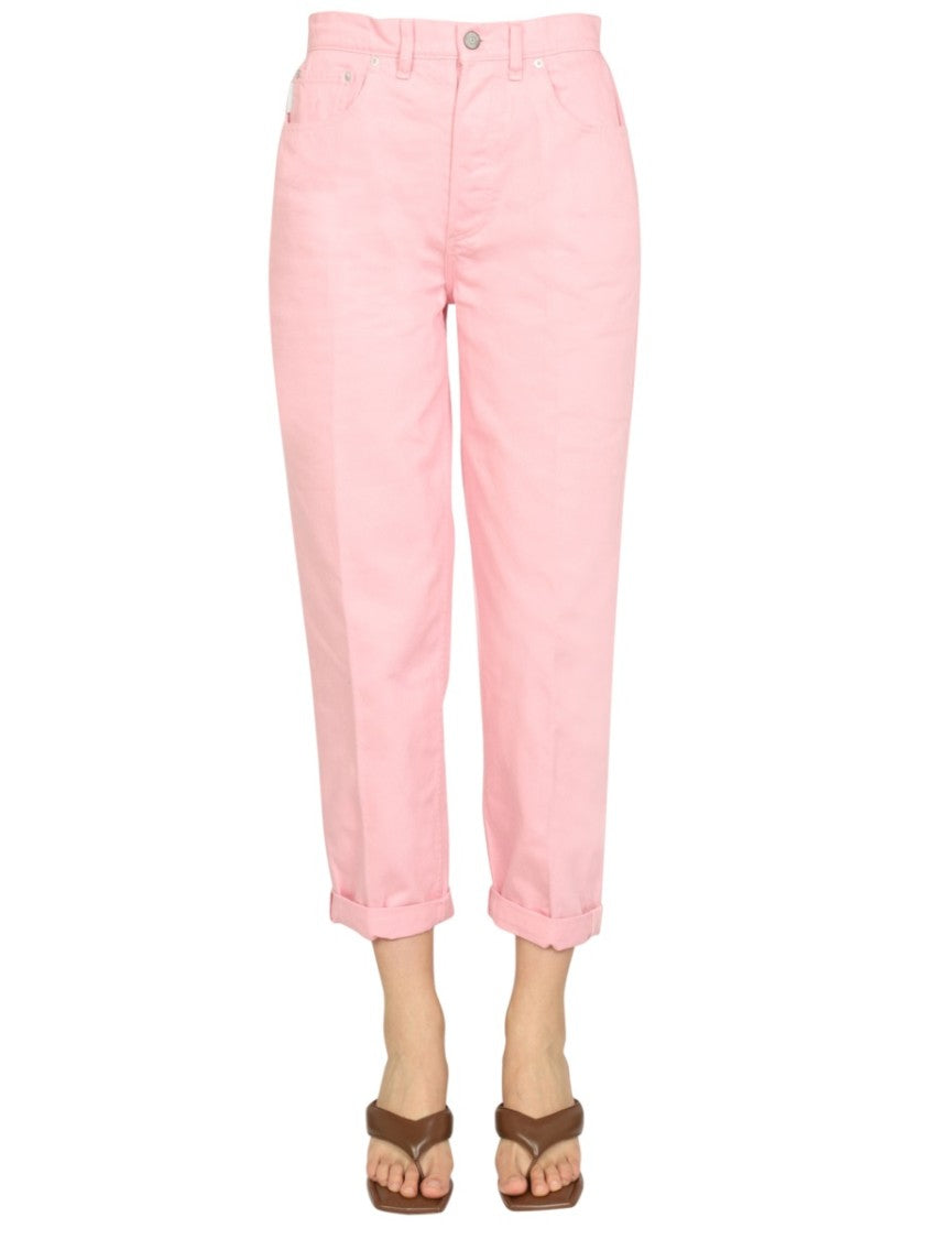 Boyish Relaxed Fit Cuffed Pink Trousers With Button Closure