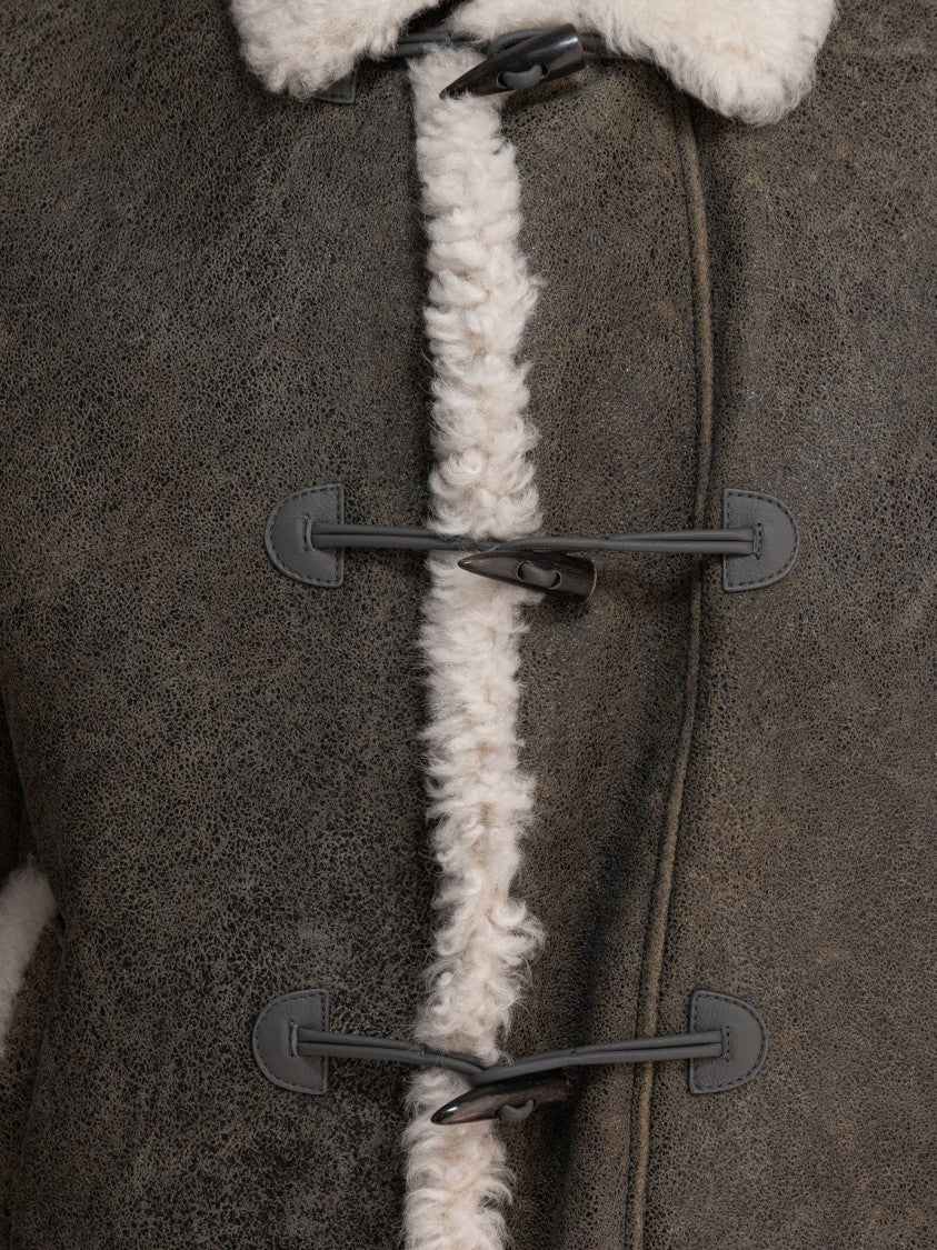 Thom Browne Grey Shearling Leather Jacket