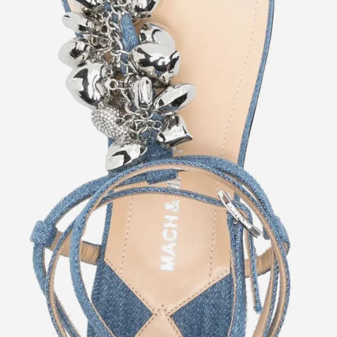 Mach & Mach Cotton And Leather Sandals With Heart-Shaped Pendant