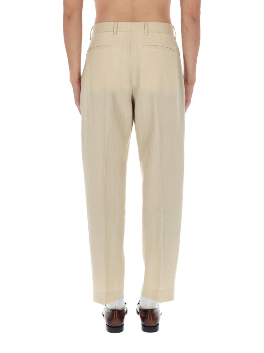 Paul Smith Light Beige Relaxed Fit Pleated Linen Pants