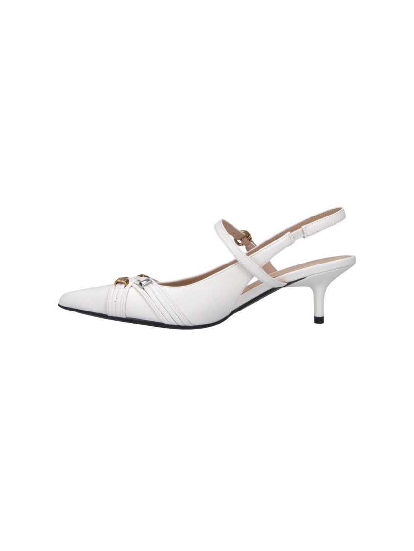 Pinko White Gloria 18 Leather Slingback Pumps