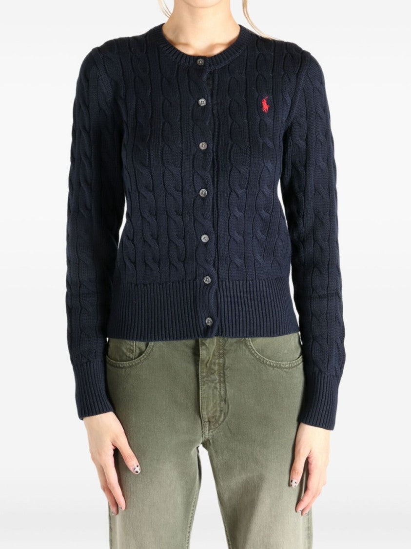 Polo Ralph Lauren Navy Blue Cable-Knit Cardigan With Fitted Silhouette