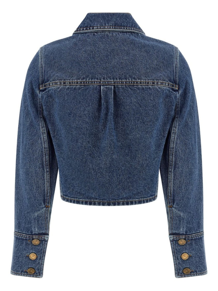 Balmain Cropped Denim Jacket With Classic Collar
