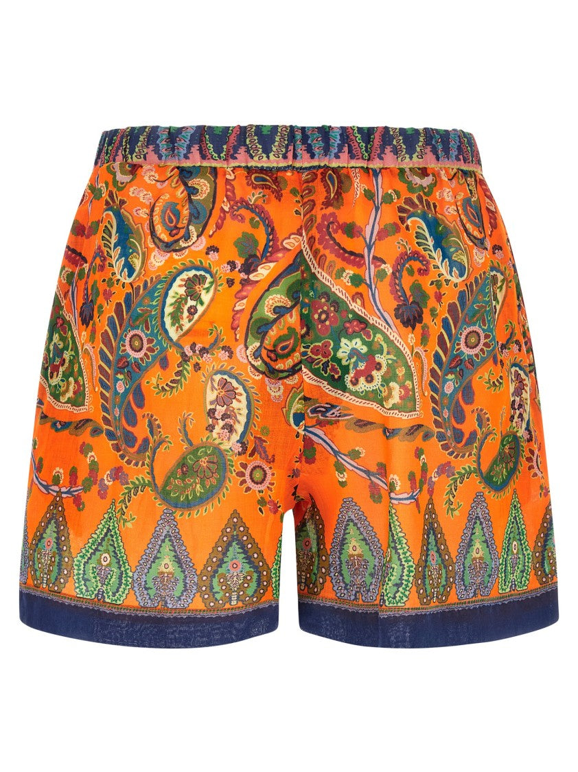 Etro Wide Leg Floral Paisley Ramie Shorts