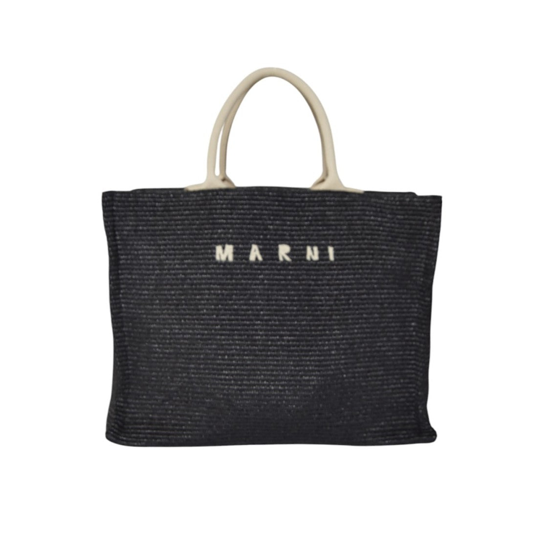 Marni Large Black Raffia-Effect Tote Bag