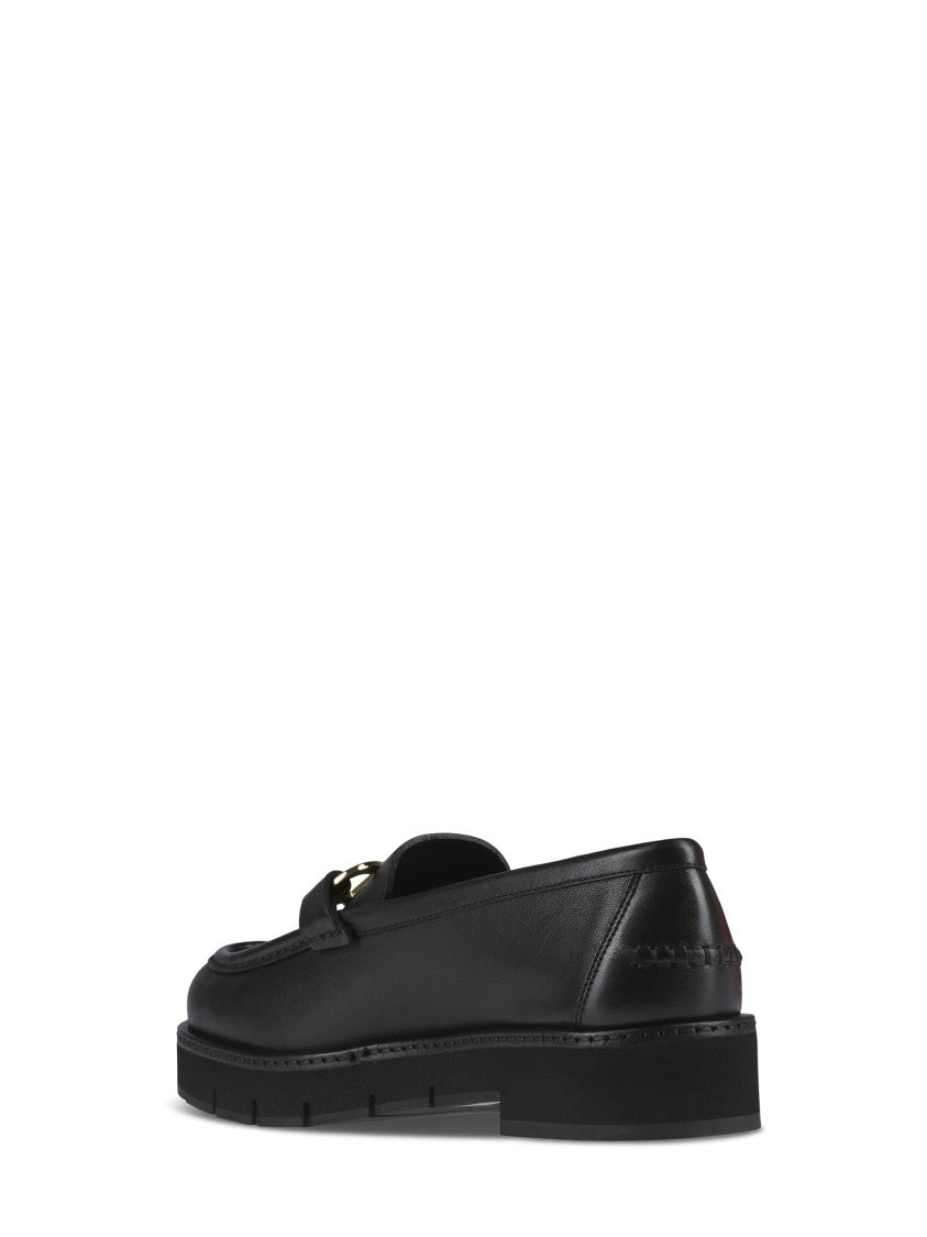 Ferragamo Black Flat Shoes With Double Gancio Ornament