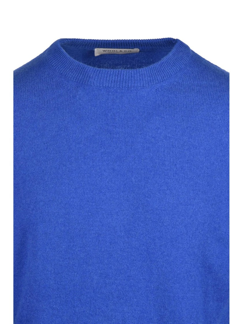 Wool & Co Crew Neck Pullover With Ribbed Detailing In Royal Blue