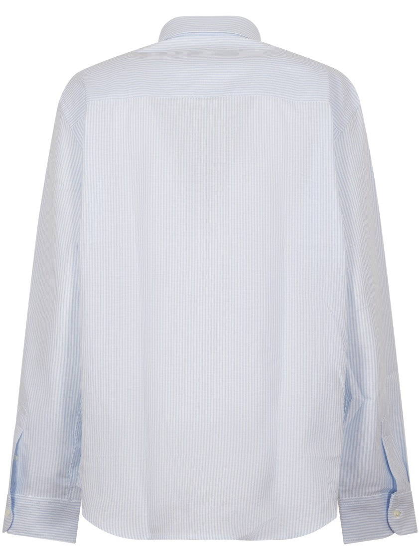 Ami Light Blue And White Striped Classic Shirt With Button-Down Collar