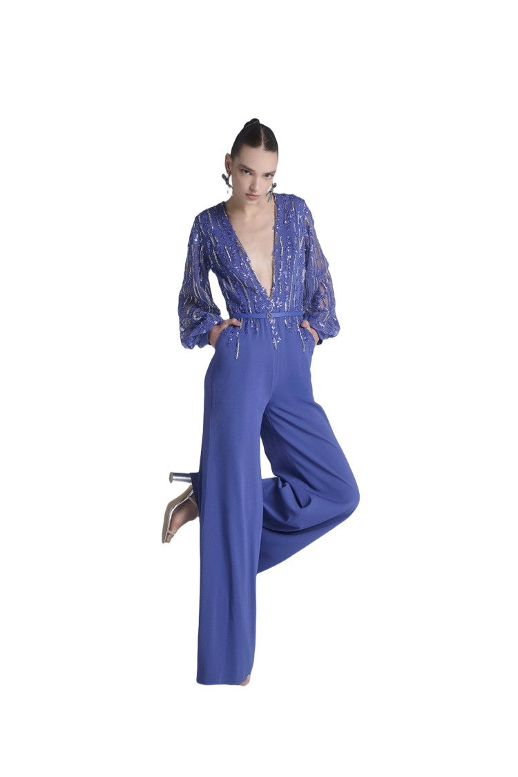 Saiid Kobeisy Crepe Beaded Jumpsuit