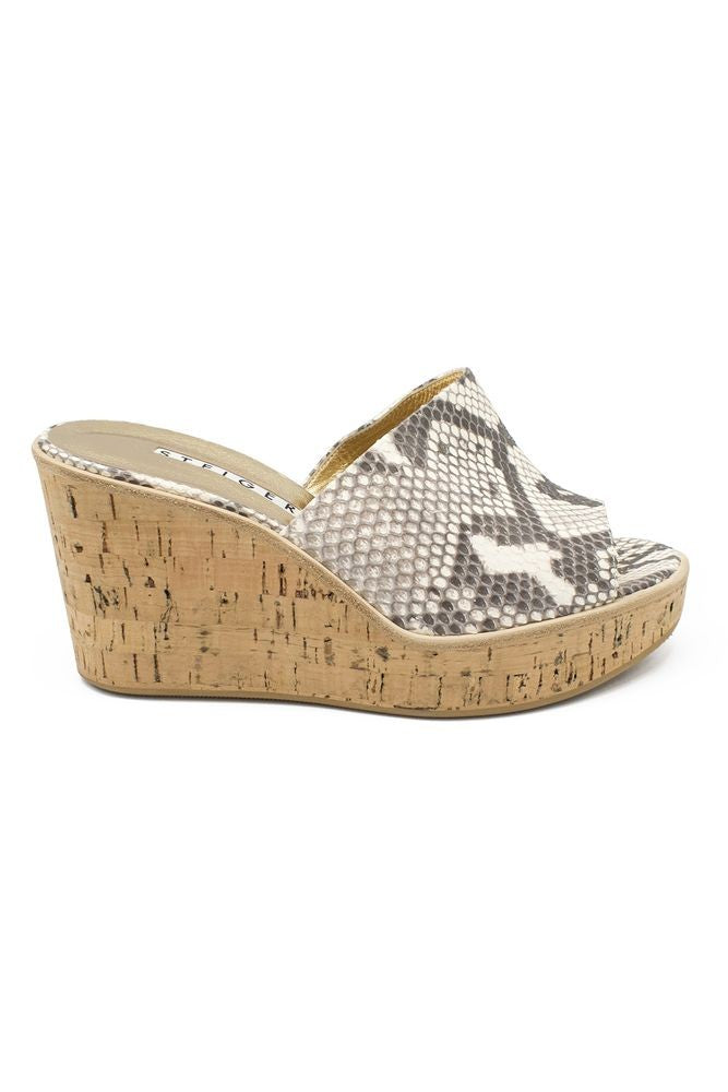 Walter Steiger Python-Patterned Platform Mules With Cork Wedge Sole