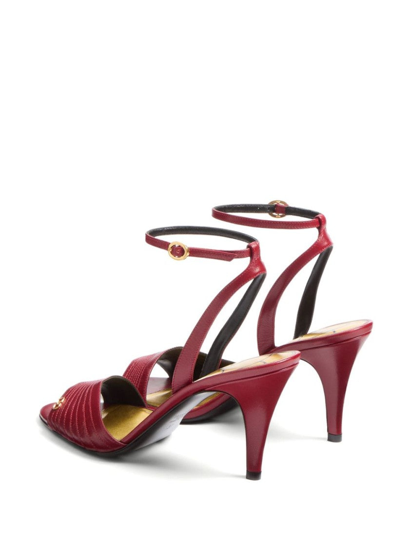 Valentino Garavani Red Leather Sandals With V Logo And Ankle Strap