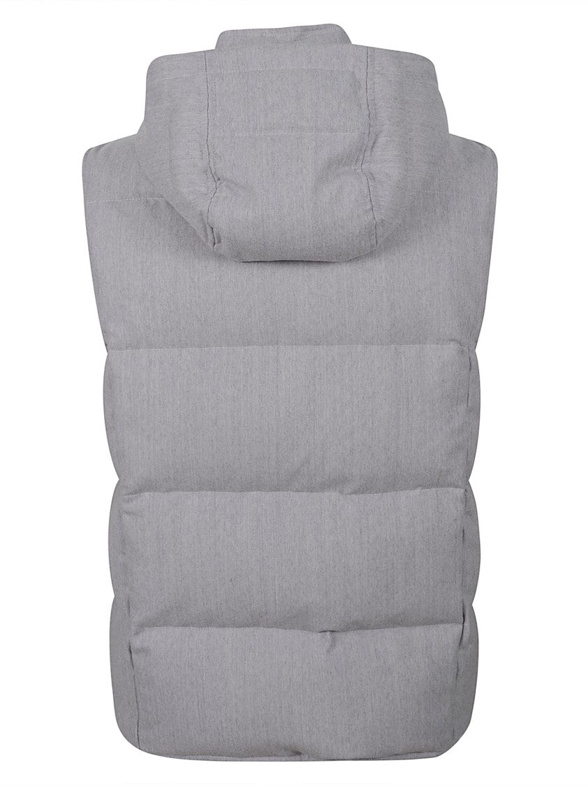 Eleventy Quilted Hooded Vest In Bistretch Wool Flannel