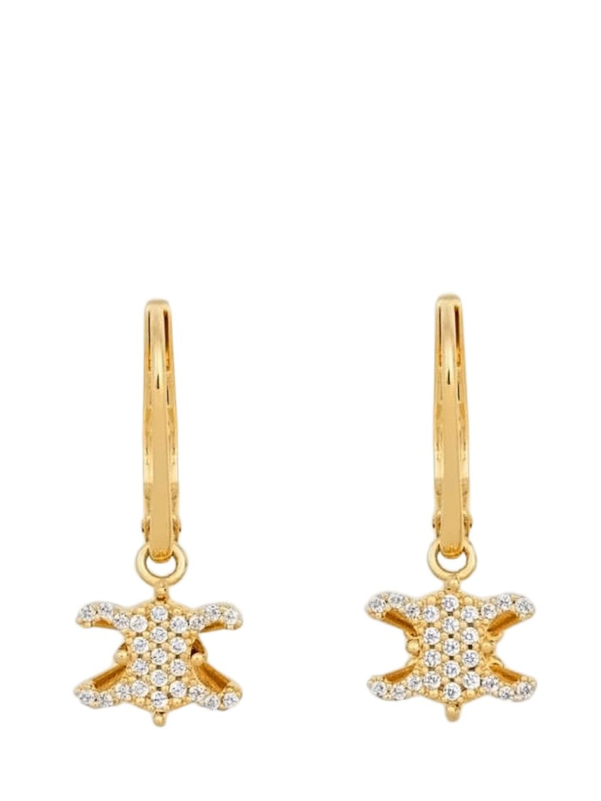 Celine Gold-Tone Hoop Earrings With Crystal-Encrusted Charm