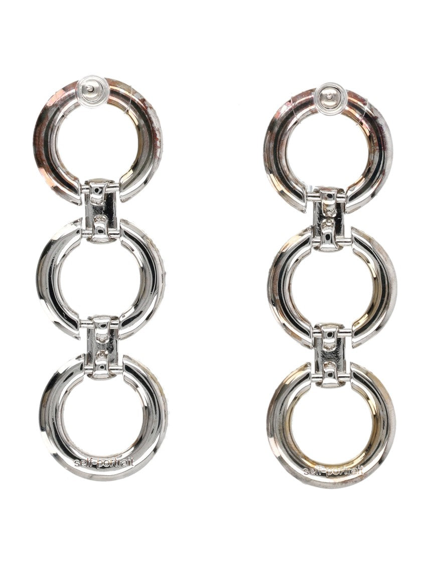 Self-Portrait Silver Crystal Cascade Link Earrings