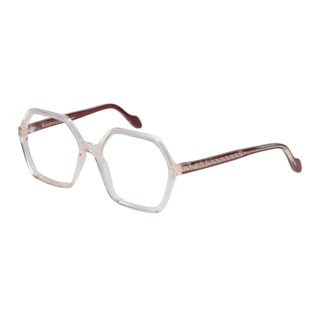 Kador Exagon Glamour Hexagonal Frame Eyeglasses With Burgundy Temples