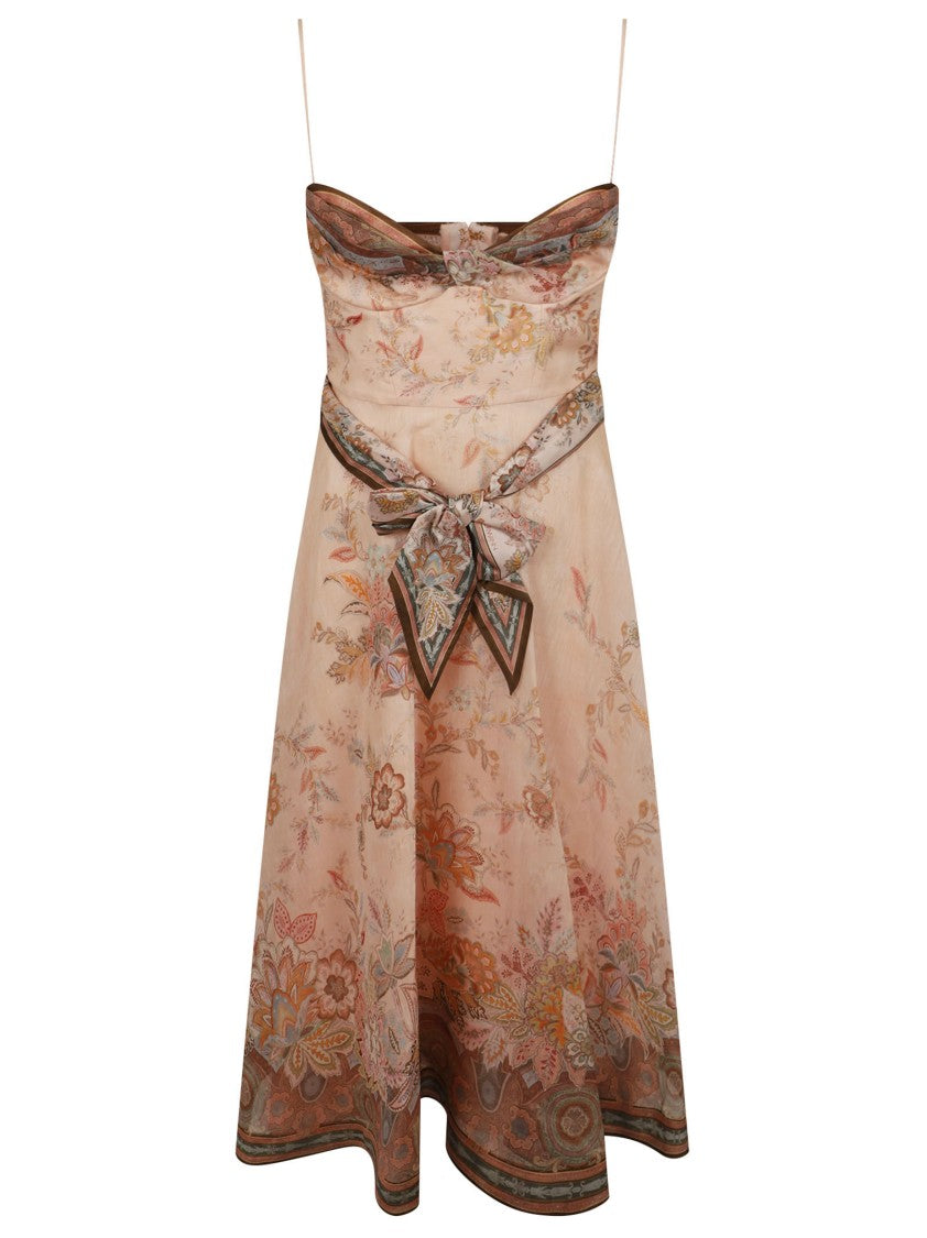 Zimmermann Structured Midi Dress With Sweetheart Neckline And Removable Scarf