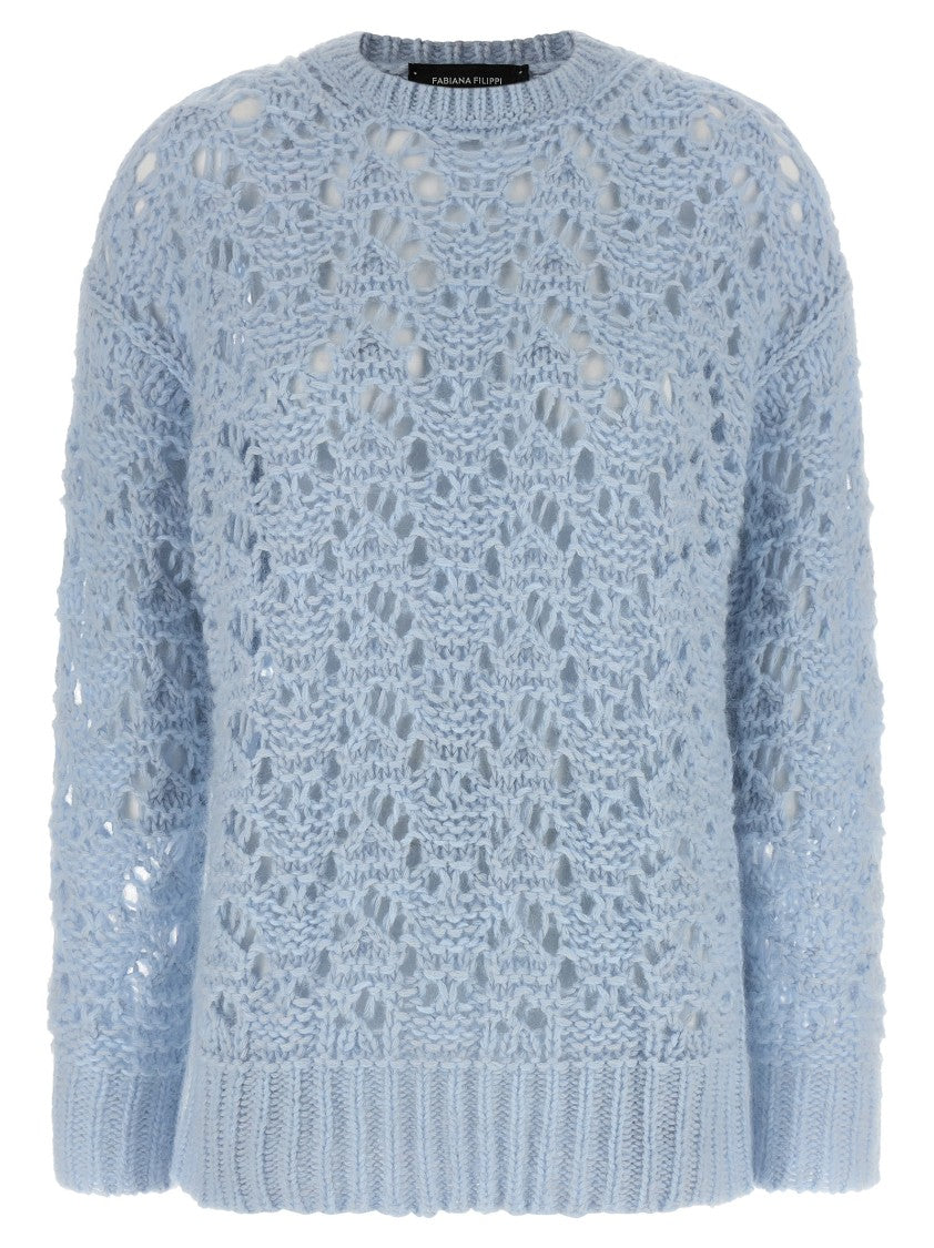 Fabiana Filippi Openwork Knit Sweater With Ribbed Cuffs And Crew Neckline