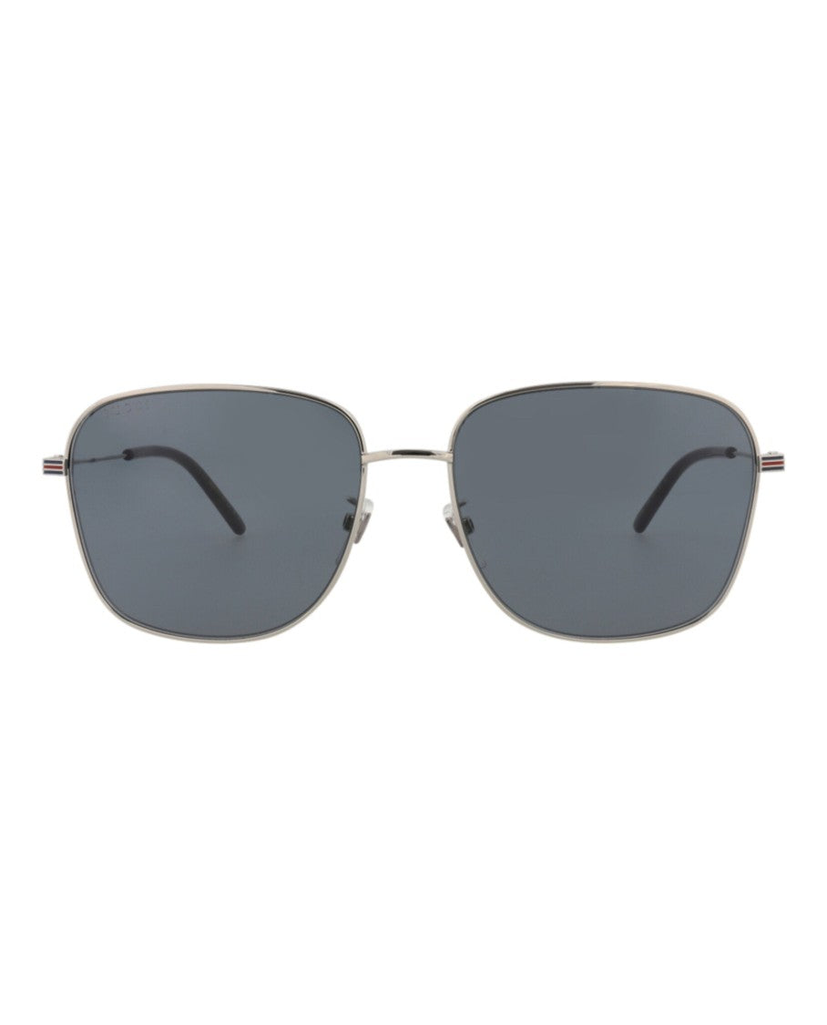 Gucci Square-Frame Metal Sunglasses With Dark Lenses And Striped Detailing
