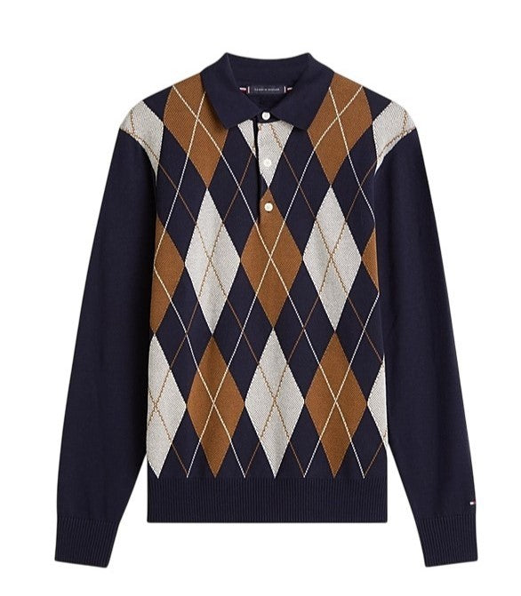 Tommy Hilfiger Diamond Pattern Long-Sleeve Rugby-Style Top