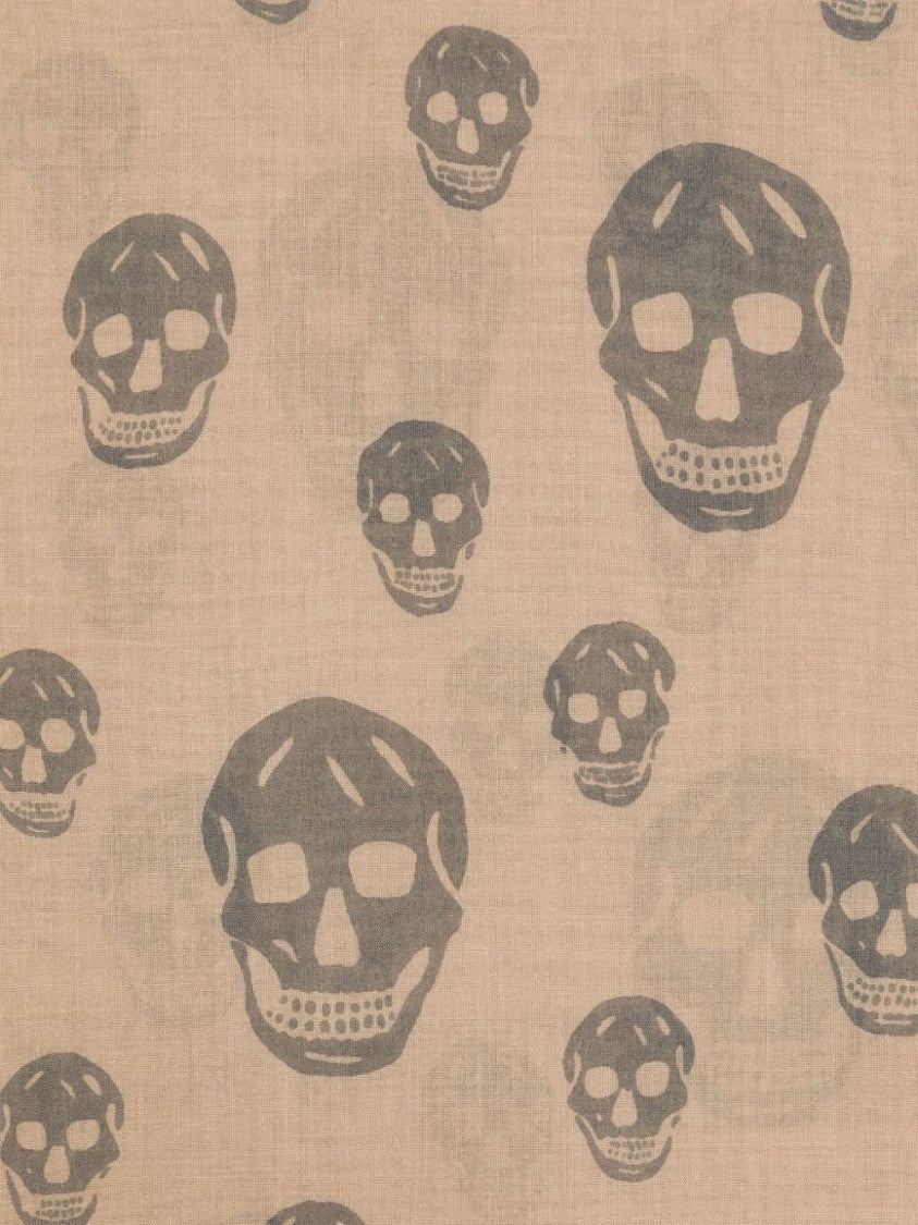 Alexander Mcqueen Beige Scarf With Distinctive Skull Pattern