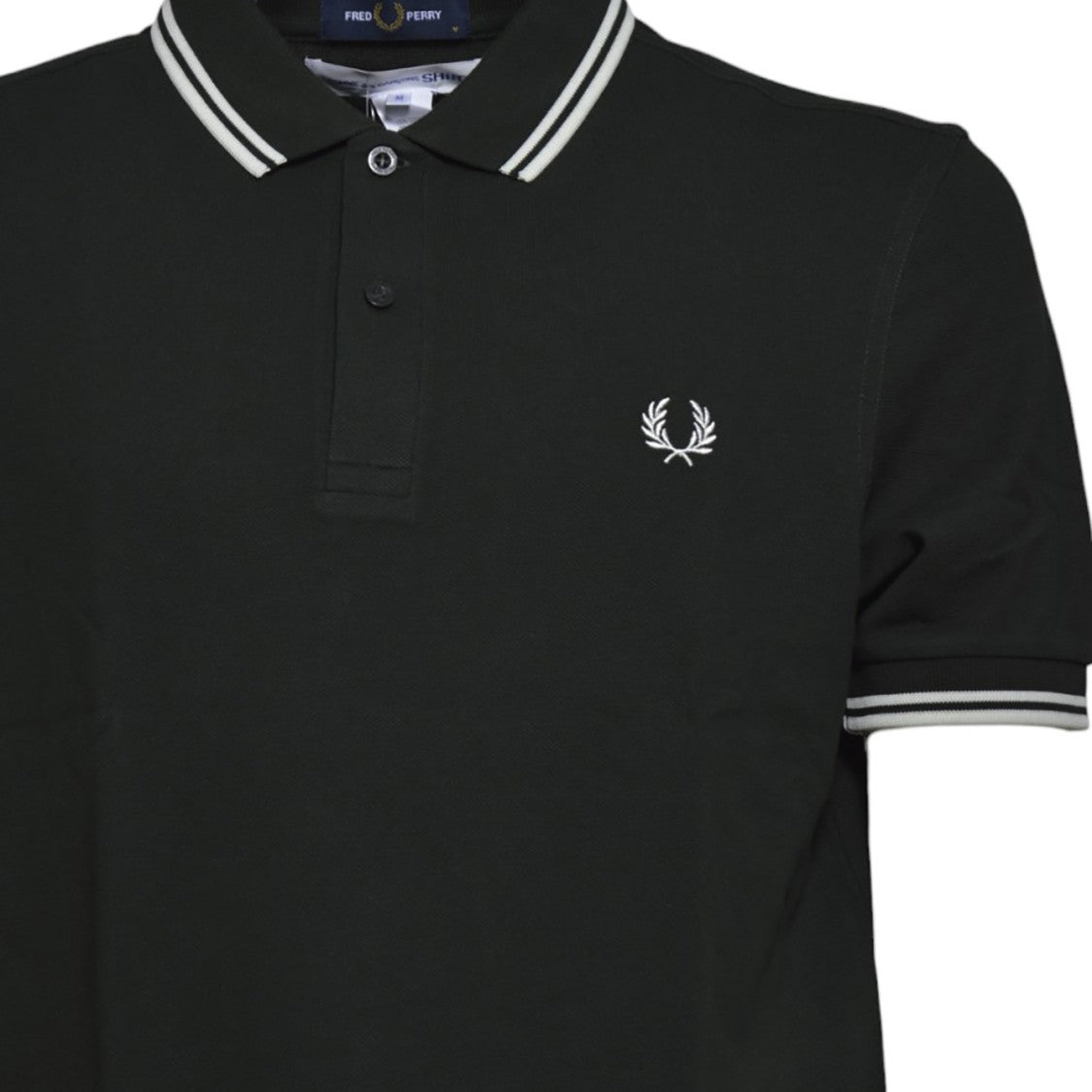 Comme Des Garçons Dark Green Striped Cotton Knit Polo Shirt