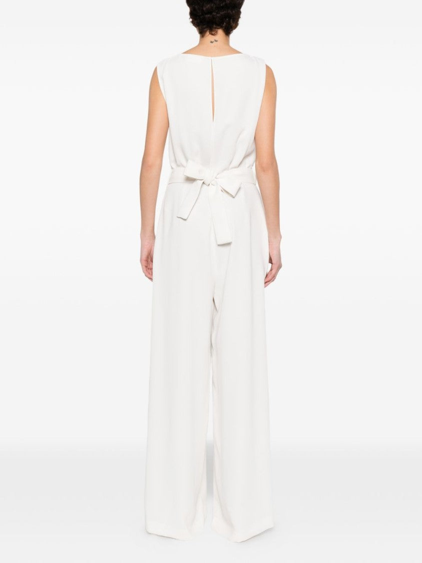 Parosh Sleeveless White Jumpsuit With Floral Embellishment