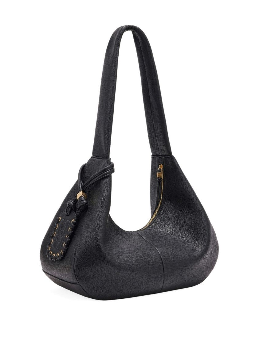 Ganni Crescent-Shaped Nero Shoulder Bag With Textured Finish