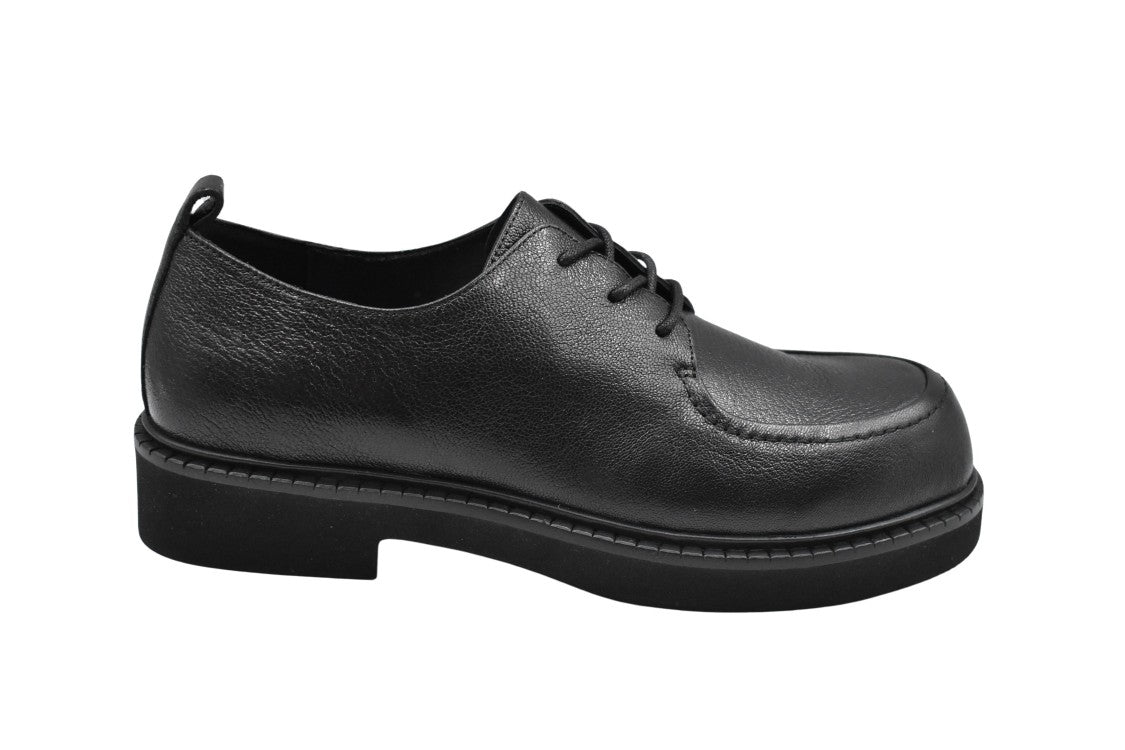 Jeannot Lace-Up Capra Nero Shoes With Textured Leather