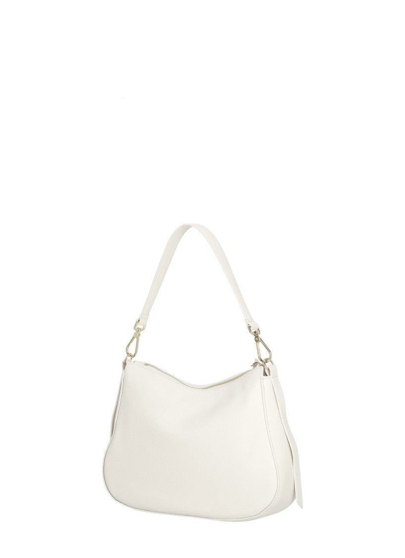 Coccinelle Ivory Leather Nory Small Shoulder Bag With Minimalist Design