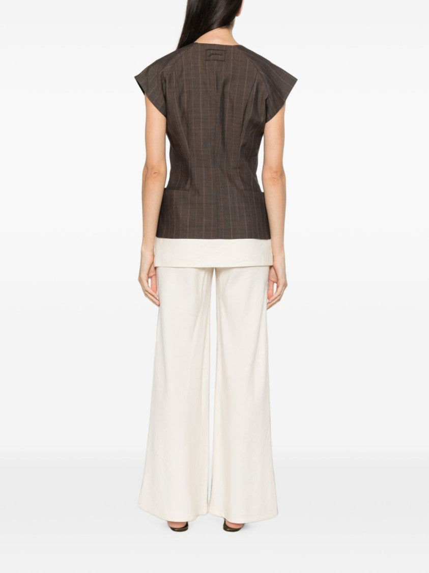Ganni Brown Wool Embroidered Logo Blouse
