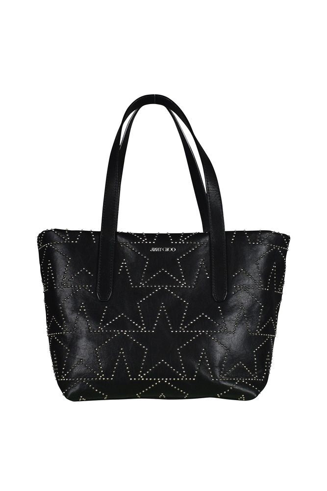 Jimmy Choo Black Leather Handbag With Rhinestone Star Accents