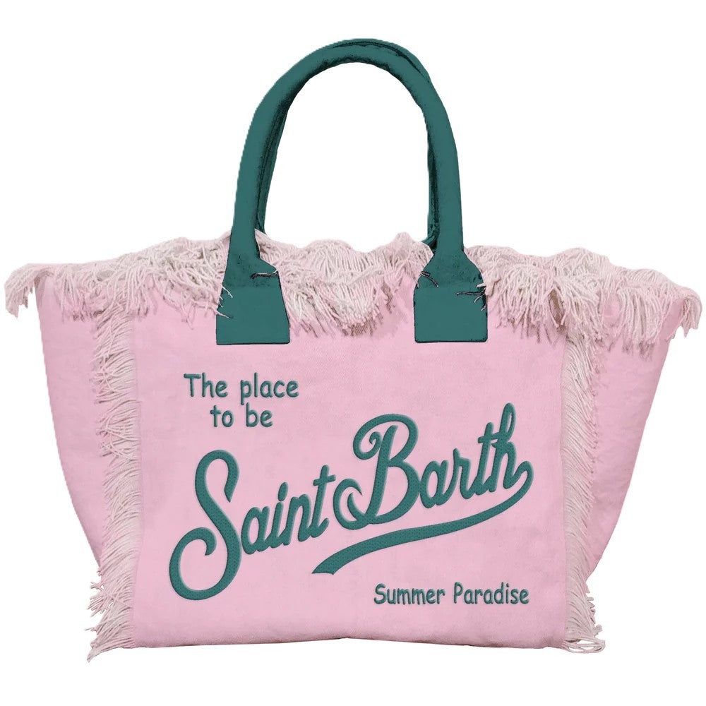 Mc2 Saint Barth Fringed Edge Tote Bag With Dark Teal Handles