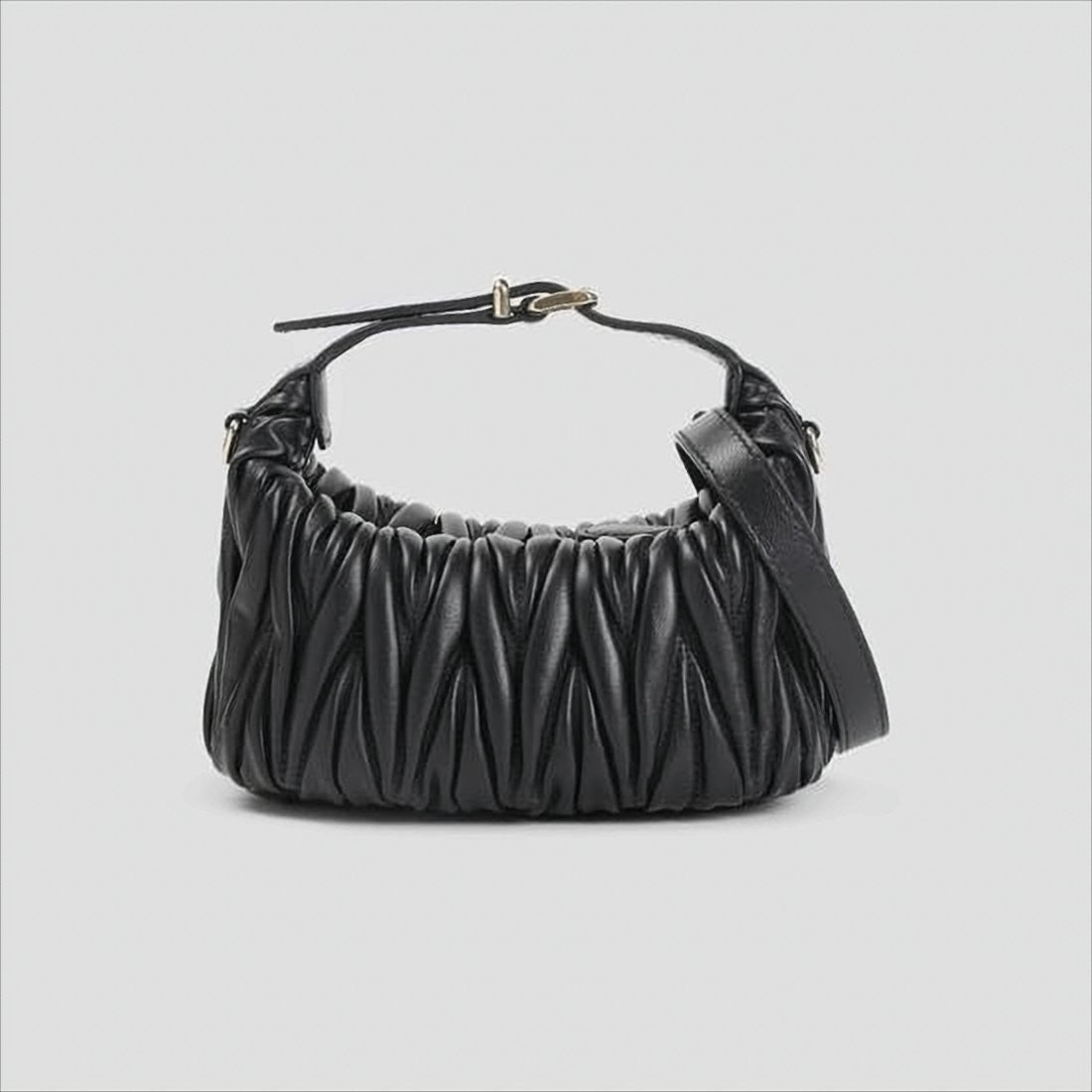 Miu Miu Ruched Lambskin Shoulder Bag With Gold-Tone Accents