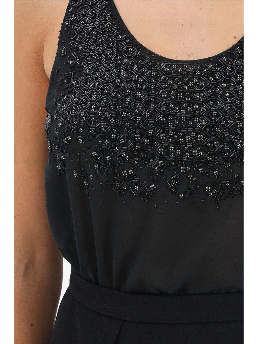 Red Carpet E. Franchi Black Polyester Pleated Jumpsuit