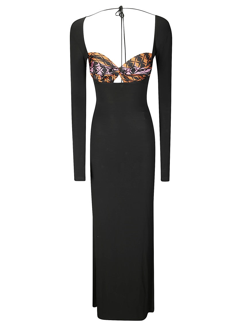 Marine Serre Long Sleeve Viscose Dress With Contrast Bra