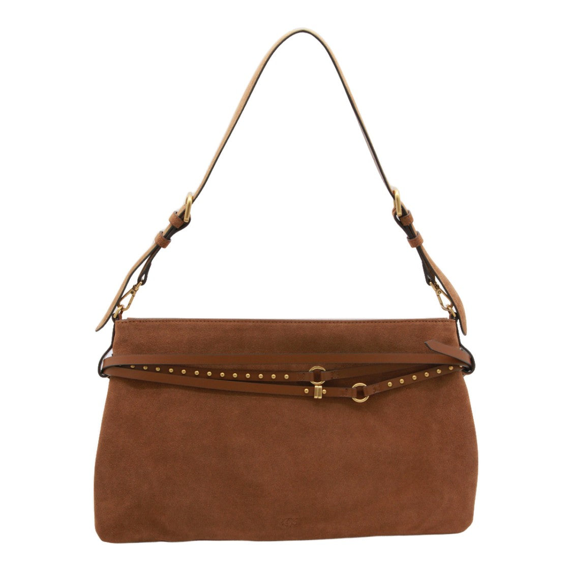 Pinko Medium Suede Handbag With Decorative Strap And Gold Accents